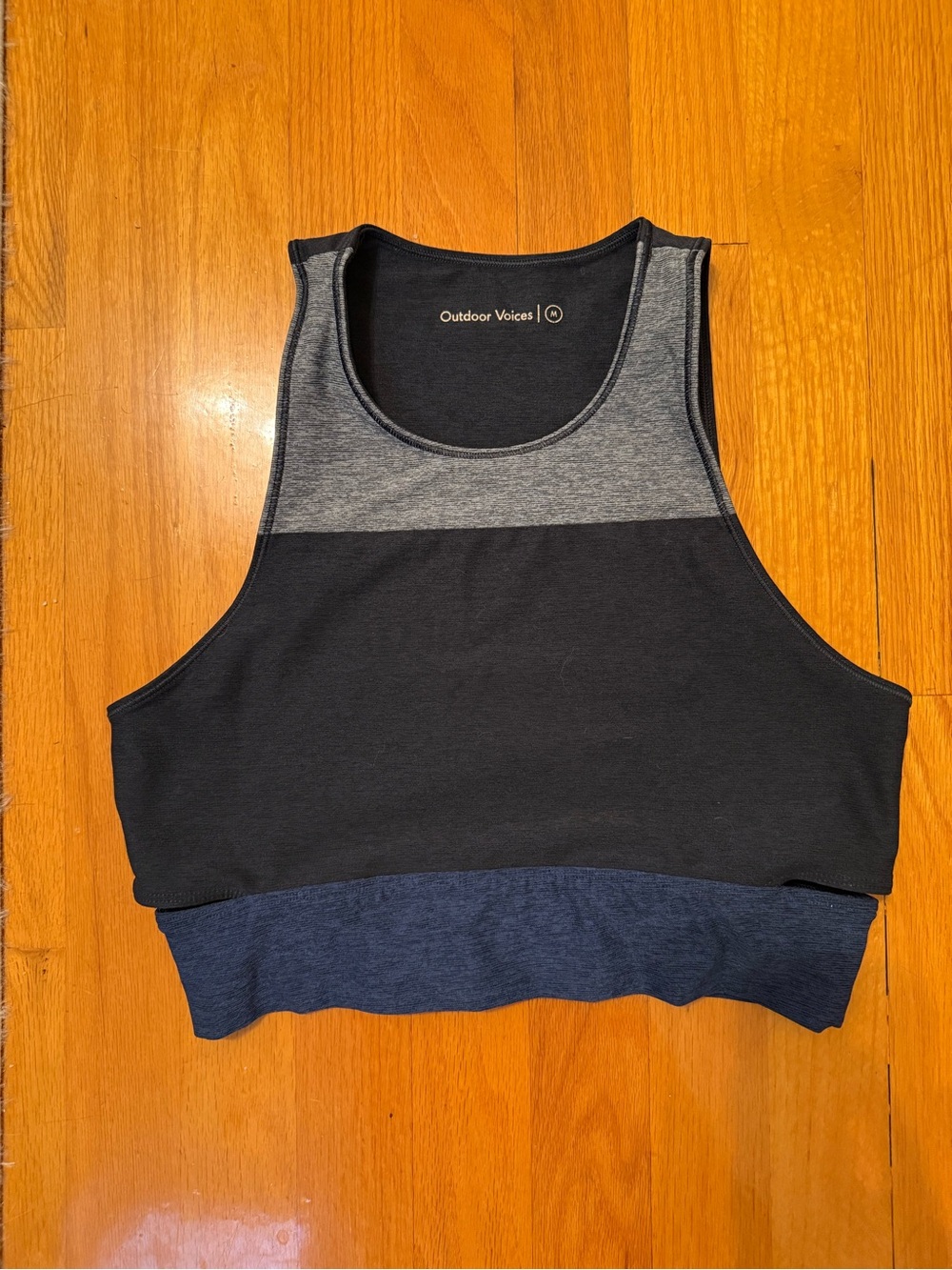 Outdoor Voices Colorblock Crop Tank in Black, Gray & Navy